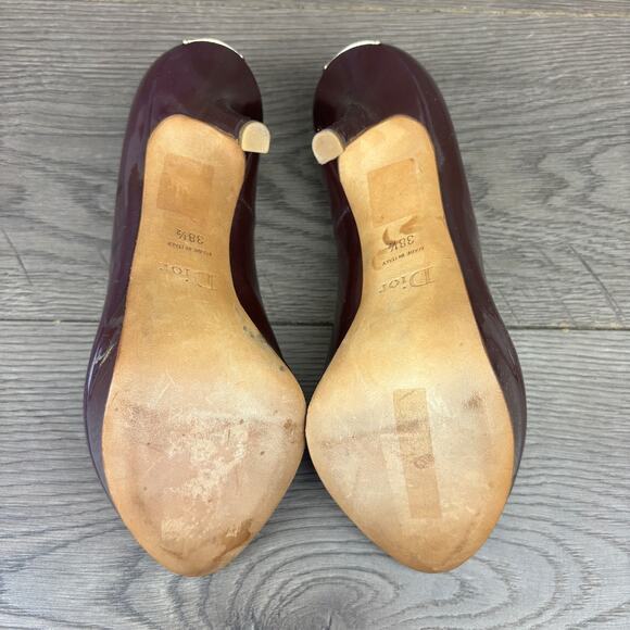 CHRISTIAN DIOR Purple Patent Leather Peep Toes Pumps Heels Women's 8 / 38.5 - Picture 12 of 15
